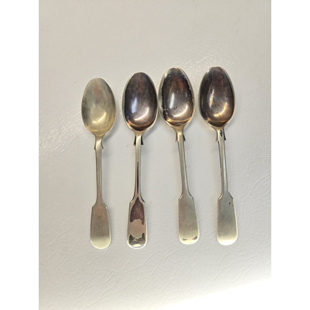 Lot Of 4 Antique Silver Plate Teaspoons Fiddle Back Tipped